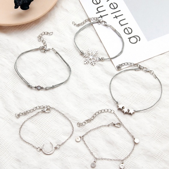Moon Snowflake Star Charm Bracelets Set - Picture 2 of 7